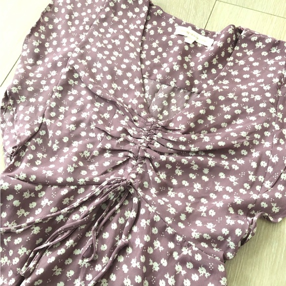 Monteau Los Angeles Mauve Floral V Neck Chiffon Dress Size S - Picture 4 of 14